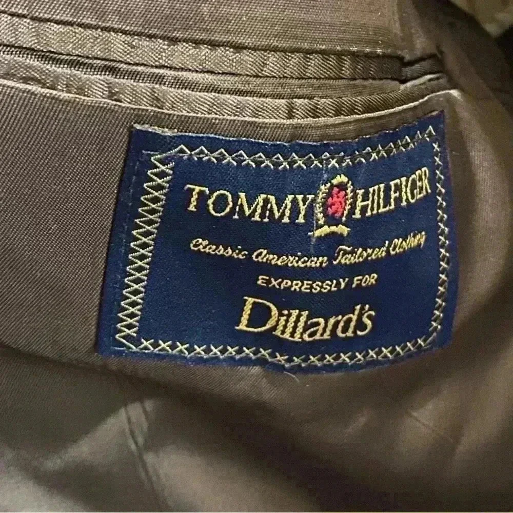 Vintage Tommy Hilfiger Men’s Sports Coat Jacket 100% Wool Brown Houndstooth 48L